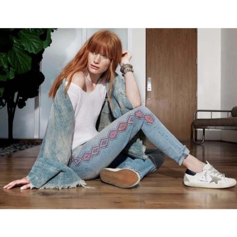 Sandrine Rose Women's Skinny Boyfriend Embroidered Jeans Distressed Size 23
